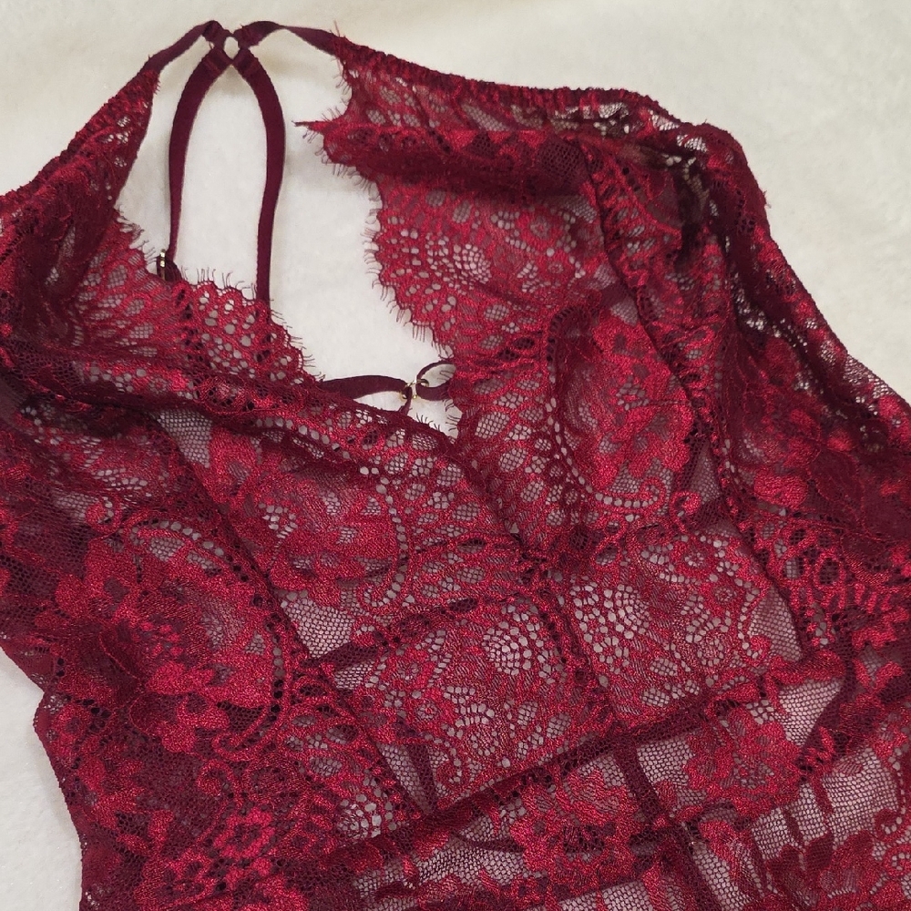 La SENZA Red Lace Halter Bodysuit
